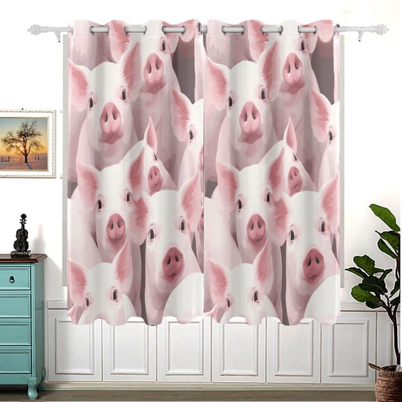 Pigs Pink Blackout Curtain Panels 63x55in Drapes Privacy Assured for Living room Bedroom Bathroom 2 panels set