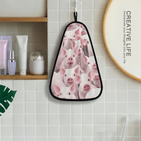 Pigs Pink Hanging Towel Kitchen Hand Towel Bathroom Absorbent Towel Machine Washable Quick Dry Dishcloths