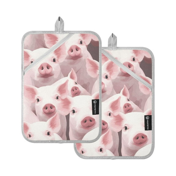 Pigs Pink Pot Holders Set of 2 Heat Resistant Kitchen Oven Gloves Potholder Cooking Baking Microwave Mitts