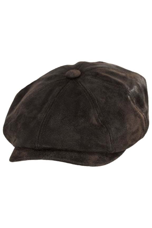 Pigskin Distressed Leather Newsboy Cap - XL - Chocolate Brown