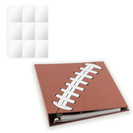 Football Card Binder with 50 Transparent Sleeves | Pigskinz Texture by All Star Products | Real Football Look & Feel | Patented 3-Ring Album for Trading Card Protection