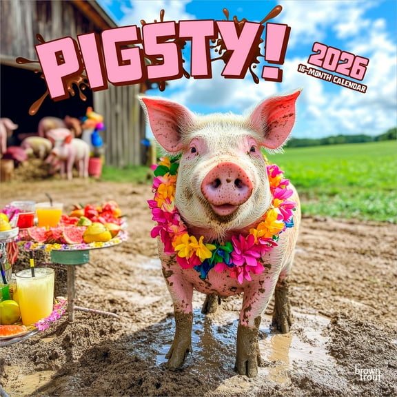 Pigsty | 2026 12x24" (Hanging) Square Wall Calendar | Plastic-Free