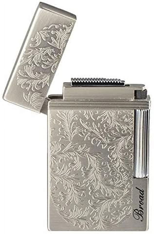 Piioket Broad BD313 Carved Arabesques Flint Wheel Butane Gas Cigarette Cigar Lighter - Silver