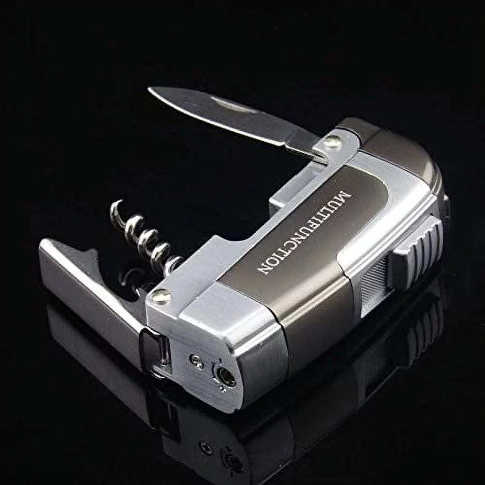 Piioket Multi-Function Windproof Jet Torch Flame Lighter, Metal Torch Cigar Cigarette Lighter with Tools Bottle Opener and Practical Knife