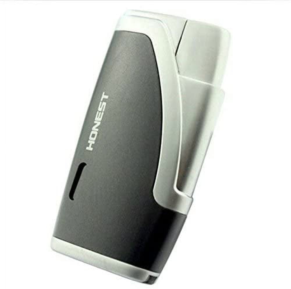 Piioket Windproof Double Twin Nozzles Jet Flame Butane Gas Cigar Cigarette Lighter - Gray