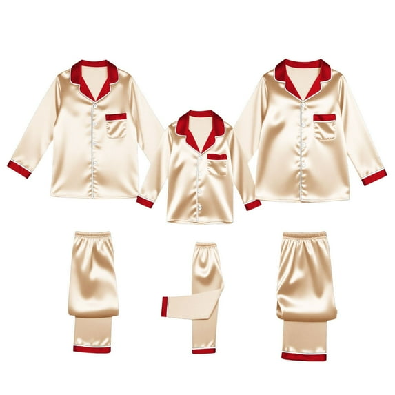 Pijamas Navideñas Silk Satin Holiday Matching Pajamas Sets for Family Long Sleeve Button Down Comfy Loungewear Sets - Christmas Family Pajamas & Matching Family Christmas Pajamas