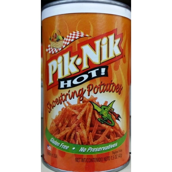 Pik-Nik Hot Shoestring Potatoes 1.5 Oz (Pack of 4).  Great spicy taste.  Camping, snacks, lunches or togo.  School lunches or work treats never tasted so good.