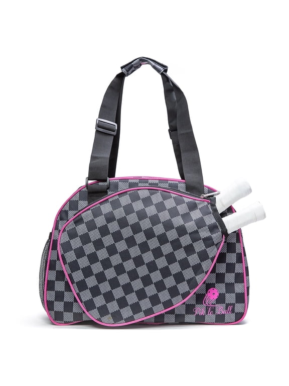 Pik’le’Ball Women’s Premium Pickleball Bag. The Original Pickleball Tote. Water Bottle Holder, Racquet/Paddle Case, Fits More Than 2 Paddles. Athletic Bag, Sling Bag (Pink Checkers)