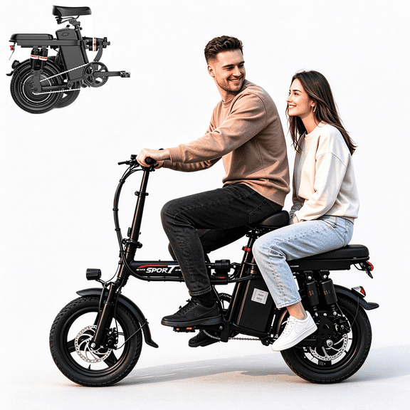 Pika F12 Black Compact Folding Electric Bike,650W,19.9MPH,48V 15Ah lithium battery, LCD display, dual disc brakes, lightweight and portable,Class 2,UL 2849