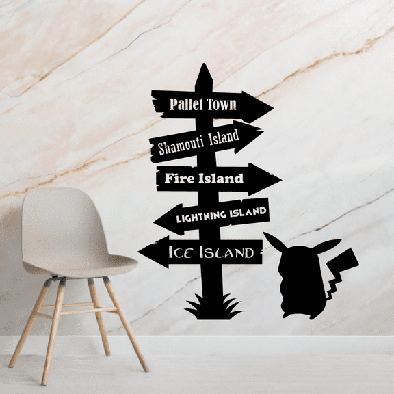 Pika Poke Ball Poke Monster Pathway Signage Cartoon Wall Sticker Art Decal for Girls Boys Room Bedroom Nursery Kindergarten House Fun Home Decors Stickers Wall Art Vinyl Decoration Size (30x22 inch)
