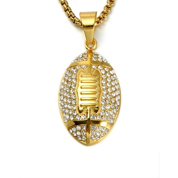 American Football Necklace for Men, Hip Hop Rugby Necklace, American Soccer Pendant Necklace with 23.6"Chain, Stainless Steel Punk Rock American Football Pendant, Gold Football Sport Necklace