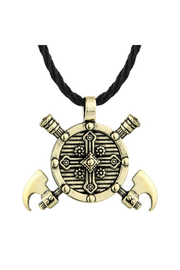 Axe Necklace for Men, Nordic Viking Axe Shield Pendant Necklace with 19.7” Chain, Vintage Warrior Battle Axe Necklace, Retro Double Axes Totem Amulet Necklace, Punk Jewelry Gift for Men