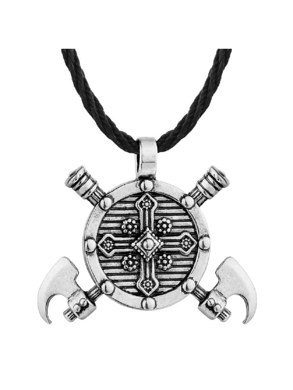 Axe Necklace for Men, Nordic Viking Axe Shield Pendant Necklace with 19.7” Chain, Vintage Warrior Battle Axe Necklace, Retro Double Axes Totem Amulet Necklace, Punk Jewelry Gift for Men