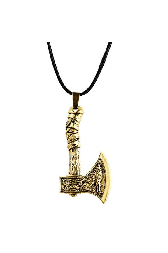 Axe Necklace for Men, Norse Viking Wolf Raven Pendant Necklace with 19.7” Chain, Retro Wolf Totem Necklace, Viking Runes Amulet Necklace, Punk Animal Wolf Jewelry Gift for Men