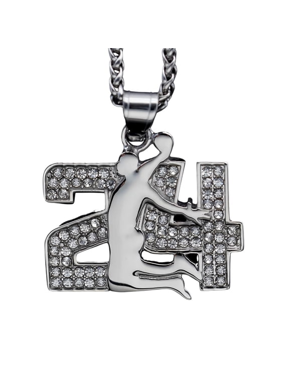 Basketball Number 24 Necklace for Men, Hip Hop Basketball Player Necklace, No. 24 Basketball Pendant Necklace with 23.6"Chain, Stainless Steel Punk Rock Basketball Sport Pendant