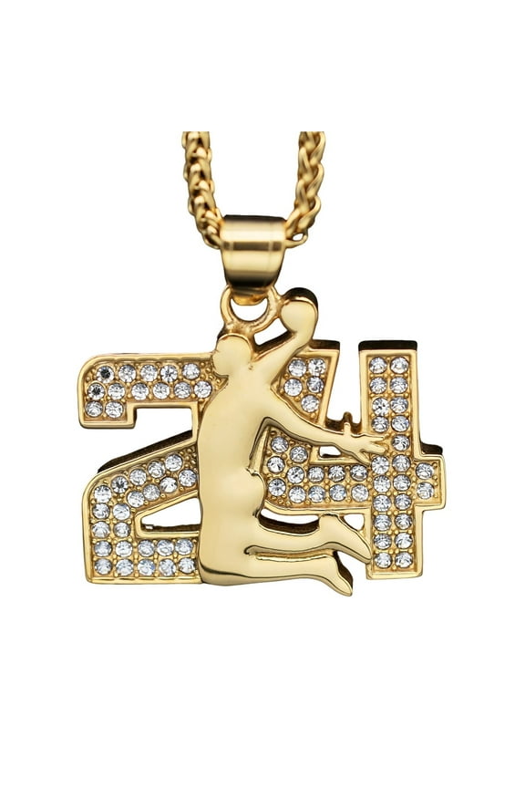 Basketball Number 24 Necklace for Men, Hip Hop Basketball Player Necklace, No. 24 Basketball Pendant Necklace with 23.6"Chain, Stainless Steel Punk Rock Basketball Sport Pendant