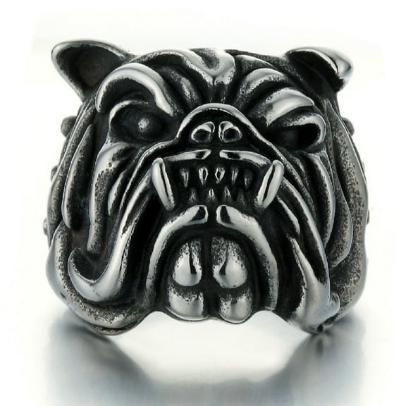 PikaLF Bulldog Ring for Men, Vintage Gothic Pitbull Bull Dog Pug Dog Head Biker Ring, Viking Animal Rings Jewelry Pet Lovers Gifts