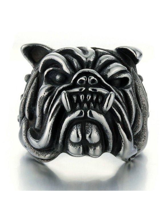 Bulldog Ring for Men, Vintage Gothic Pitbull Bull Dog Pug Dog Head Biker Ring, Viking Animal Rings Jewelry Pet Lovers Gifts
