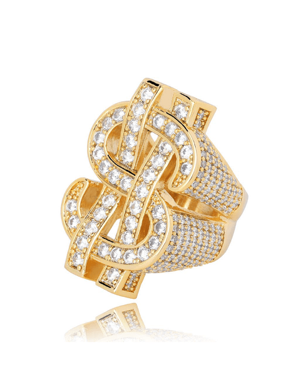 Crystal Dollar Sign Ring for Men, Iced Out Cubic Zirconia US Dollar Ring, Hip Hop Dollar Symbol Ring, Punk Rock Ring for Rapper, Dollar Money Amulet Ring, Dollar Keepsake Jewelry for Men