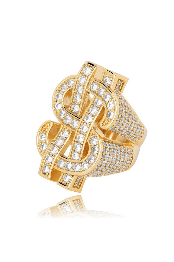Crystal Dollar Sign Ring for Men, Iced Out Cubic Zirconia US Dollar Ring, Hip Hop Dollar Symbol Ring, Punk Rock Ring for Rapper, Dollar Money Amulet Ring, Dollar Keepsake Jewelry for Men