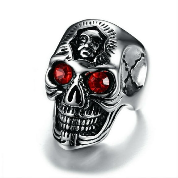 PikaLF Demon Skull Head Ring for Men, Ruby Eye Skull Ring, Vampire Skull Ring, Gothic Red Eye Skull Ring Cocktail Party Ring, Cool Devil Ring Halloween Biker, Vintage Punk Skull Jewelry Gift for Men