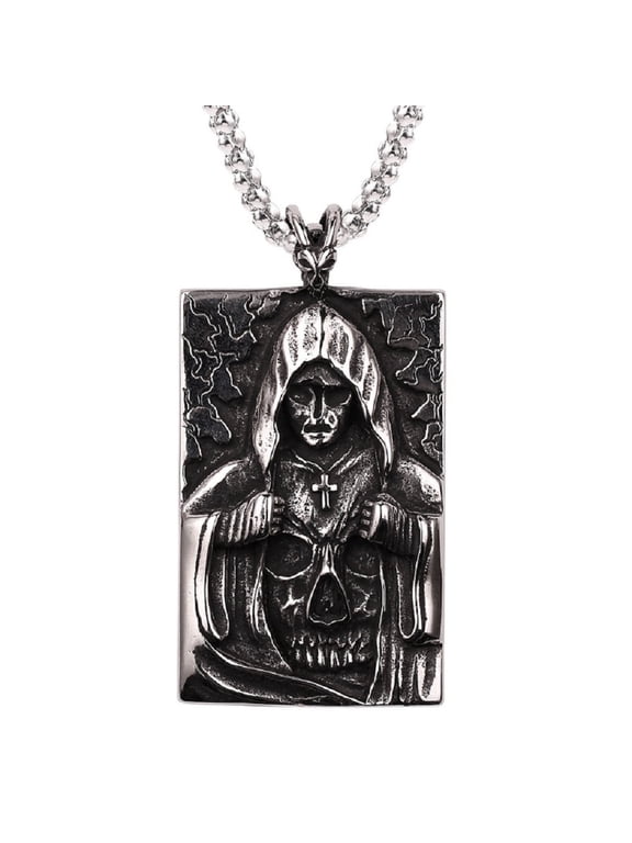 Demon Skull Necklace for Men, Skull Cross Pendant Necklace with 23.6” Chain, Masked Goddess Skull Cameo Necklace, Gothic Cross Skull Tag Necklace, Punk Skull Jewelry Gift for Men