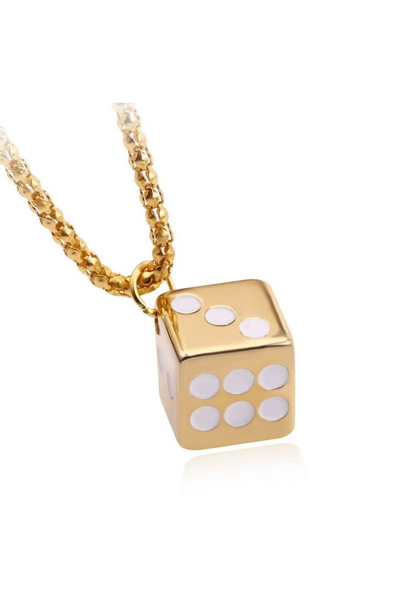 Dice Necklace for Men, Lucky Dice Pendant Necklace with 23.6” Chain, Punk Hip Hop Necklace, Good Luck Necklace, Amulet Pendant, Gambling Casino Jewelry Gift for Men