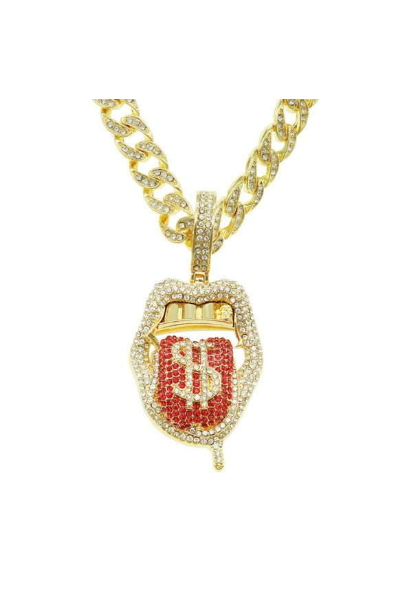 Dollar Tongue Necklace for Men, Hip Hop Dollar Sign Necklace, Dollar Symbol Pendant Necklace with 19.7"Chain, Punk Rock Dollar Sign Money Pendant, Dollar Sign Cuban Chain Necklace for Men