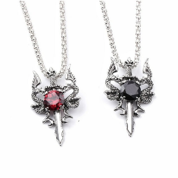 PikaLF Dragon Necklace for Men, Double Dragon Sword Cross Pendant Necklace with 19.7” Chain, Wing Dragon Crystal Necklace, Vintage Dragon Amulet Necklace, Punk Animal Dragon Jewelry Gift for Men