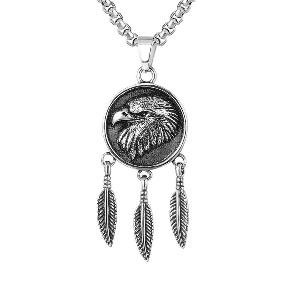 Eagle Necklace For Men - Viking Eagle Head Pendant With 23.6" Chain, Bald Eagle Totem Amulet, Punk Animal Jewelry Gift For Dad, Brother, Son