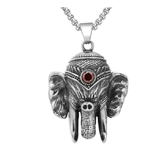 PikaLF Elephant Head Necklace for Men, Hip Hop Ganesha Elephant Necklace, Norse Viking Elephant Pendant Necklace with 23.6"Chain, Stainless Steel Punk Rock Lucky Elephant Pendant