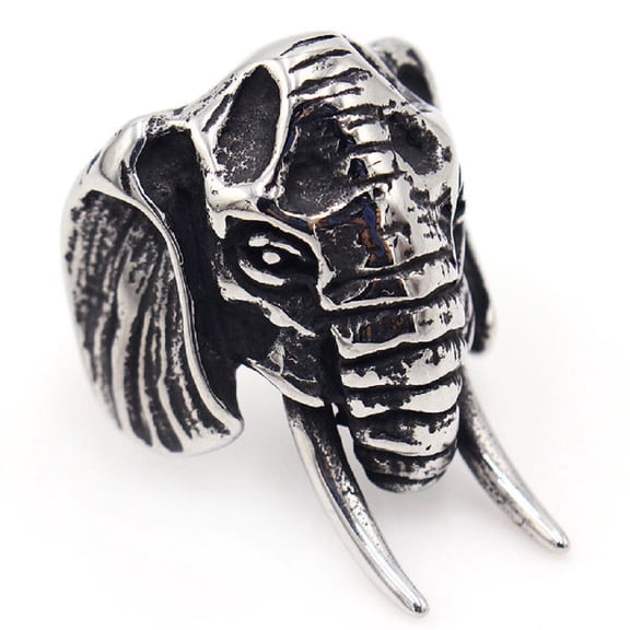 PikaLF Elephant Head Ring for Men, Stainless Steel Boho Ethnic Elephant Rings, Vintage Animal Ring Jewelry Gift for Men
