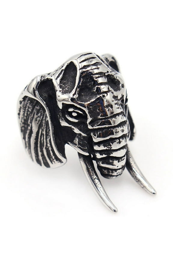 Elephant Head Ring for Men, Stainless Steel Boho Ethnic Elephant Rings, Vintage Animal Ring Jewelry Gift for Men