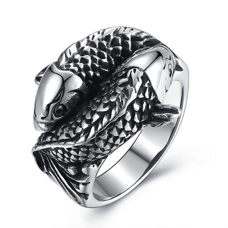 PikaLF Fish Ring for Men, Norse Viking Koi Carp Ring, Vintage Koi Fish Totem Amulet Ring, Hip Hop Biker Ring, Punk Animal Fish Jewelry Gift for Men