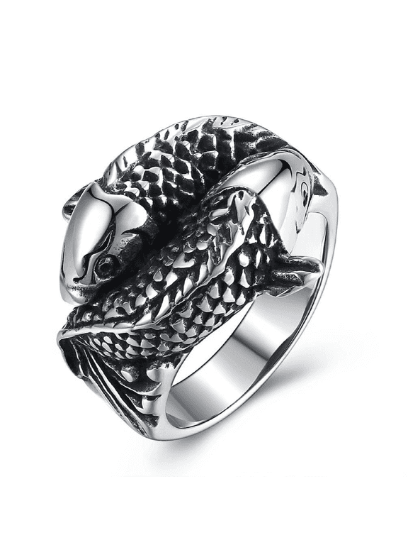 Fish Ring for Men, Norse Viking Koi Carp Ring, Vintage Koi Fish Totem Amulet Ring, Hip Hop Biker Ring, Punk Animal Fish Jewelry Gift for Men