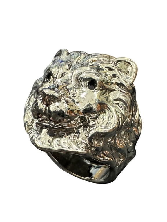 Gold Lion Head Ring for Men, Norse Viking Lion with Mane, Lion Totem Ring, Heavy Metal Rock Punk Style Gothic Biker Ring, Amulet Ring, Viking Animal Jewelry Gift for Men