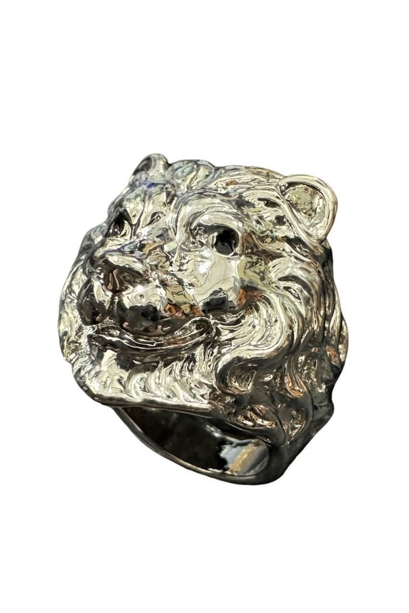 Gold Lion Head Ring for Men, Norse Viking Lion with Mane, Lion Totem Ring, Heavy Metal Rock Punk Style Gothic Biker Ring, Amulet Ring, Viking Animal Jewelry Gift for Men