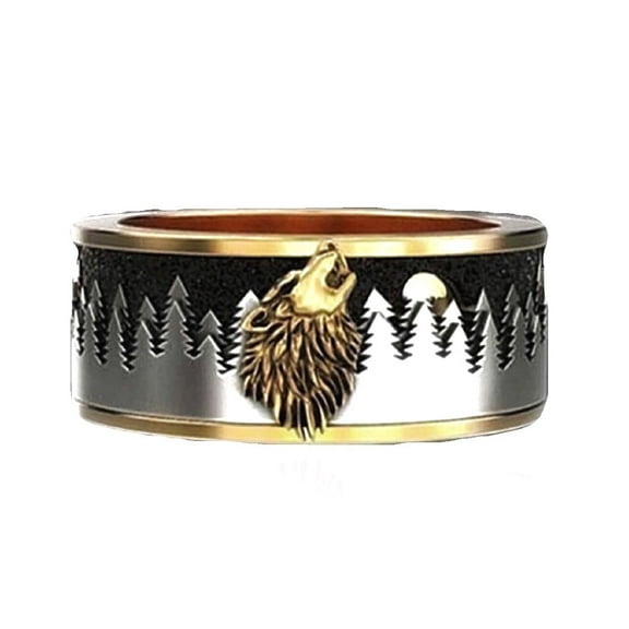 PikaLF Howling Wolf Ring for Men, Norse Viking Wolf Head Ring, Retro Wolf Totem Rings, Wolf Moon Ring, Amulet Ring, Animal Wolf Jewelry for Men