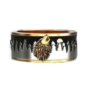 PikaLF Howling Wolf Ring for Men, Norse Viking Wolf Head Ring, Retro Wolf Totem Rings, Wolf Moon Ring, Amulet Ring, Animal Wolf Jewelry for Men
