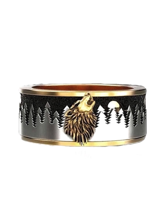 Howling Wolf Ring for Men, Norse Viking Wolf Head Ring, Retro Wolf Totem Rings, Wolf Moon Ring, Amulet Ring, Animal Wolf Jewelry for Men