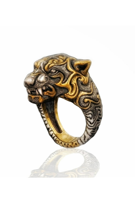 Leopard Head Ring for Men, Vintage Gothic Tribal Biker Panther Skull Ring, Retro Leopard Totem Rings, Panther Signet Amulet Ring, Viking Animal Leopard Jewelry Gift for Men
