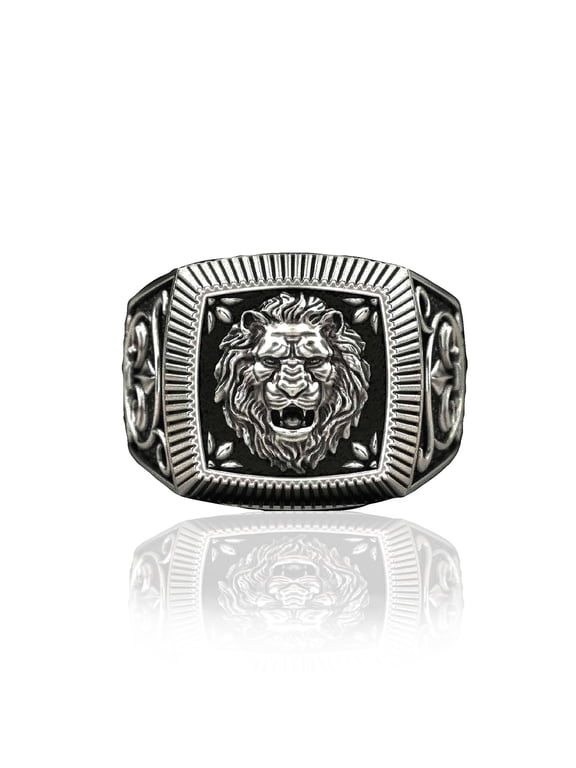 Lion Head Ring for Men, Norse Viking Roaring Lion Ring Vintage Engraved Carved Band Rings, Punk Hip Hop Lion Signet Ring, Lion Totem Amulet Ring, Gothic Animal Lion Jewelry Gift for Men