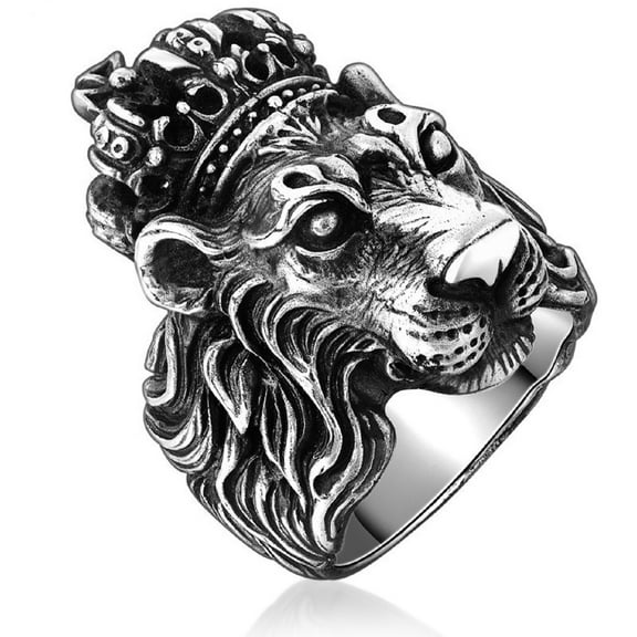 PikaLF Lion Head Ring for Men, Punk Animal King Crown Lion Ring, Hip Hop Cross Ring, Lion Totem Ring, Amulet Ring, Heavy Metal Rock Punk Style Gothic Biker Ring, Viking Lion Jewelry Gift for Men