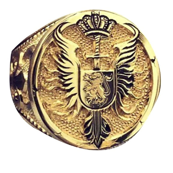 PikaLF Lion Ring for Men, Norse Viking Lion Head Ring, Gold Lion Crown Ring, Gothic Sword Shield Wing Ring, Hip Hop Lion Signet Ring, Vintage Lion Totem Amulet Ring, Punk Animal Lion Jewelry for Men
