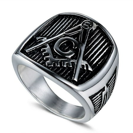 PikaLF Masonic Ring for Men, Masonic Freemason Ring, Vintage Freemason Symbol Masonic Rings, Hip Hop Biker Ring, Retro Religious Amulet Ring, Punk Masonic Jewelry Gift for Men