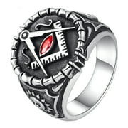 PikaLF Masonic Ring for Men, Sun Moon Masonic Freemason Ring, Red Crystal Freemason Symbol Masonic Rings, Hip Hop Biker Ring, Religious Amulet Ring, Punk Masonic Jewelry Gift for Men