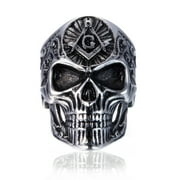 PikaLF Masonic Skull Rings for Men, Stainless Steel Freemason Skull Ring, Cool Vampire Skull Ring Halloween Biker, Gothic Demon Skull Head Ring, Vintage Punk Skull Jewelry Gift for Men