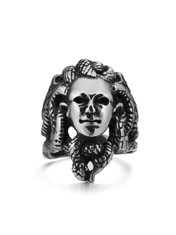 Medusa Ring for Men, Greek Mythology Medusa Snake Gorgon Ring, Stainless Steel Norse Viking Medusa Head Ring, Vintage Medusa Serpent Totem Amulet Ring, Punk Medusa Jewelry Gift for Men