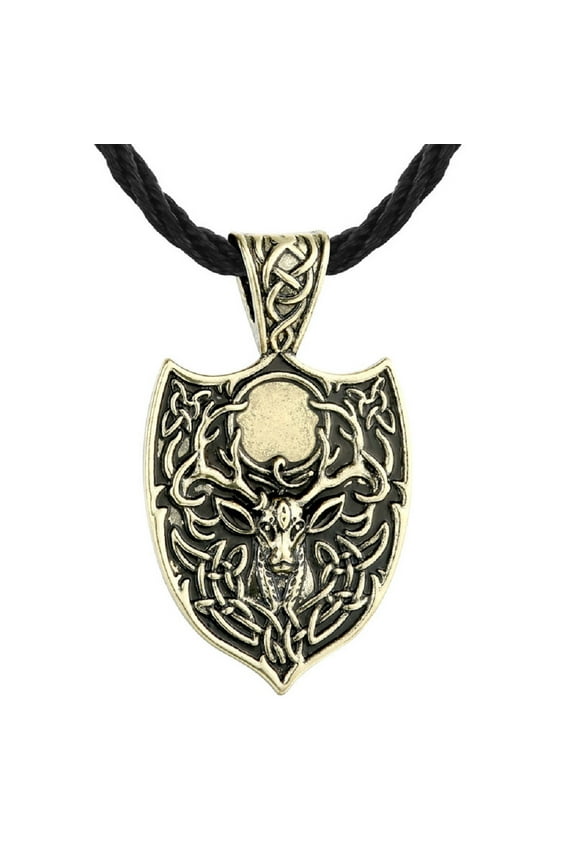 Norse Viking Deer Necklace for Men, Vintage Elk Pendant Necklace with 19.7” Chain, Celtic Deer Head Totem Amulet Necklace, Viking Runes Talisman Necklace, Punk Animal Deer Jewelry for Men