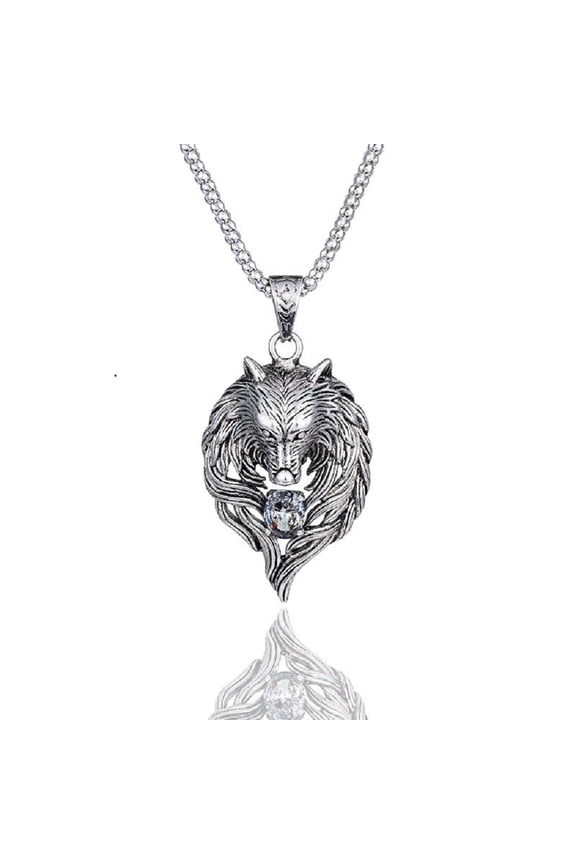 Norse Viking Wolf Necklace for Men, Cubic Zirconia Wolf Head Pendant Necklace with 23.6” Chain, Retro Wolf Totem Necklace, Wolf Signet Amulet Necklace, Punk Animal Wolf Jewelry Gift for Men